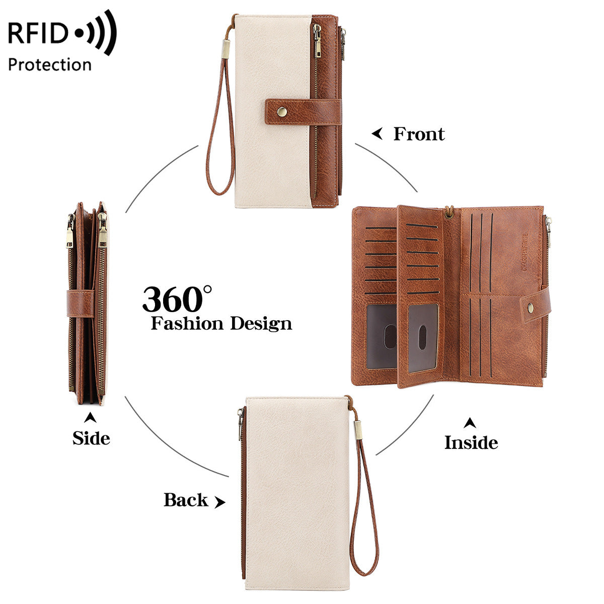 Anti-magnetic Womens Multi-Card Trifold Long Fashion Wallet